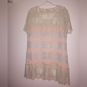 Sundance Catalog Sheer Lace Mixed Media Stripe Tunic Dress XL